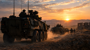 Armored Convoy at Sunset